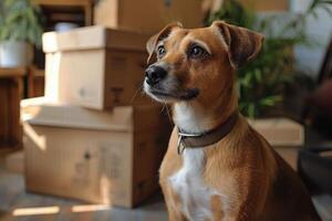 AI generated Dog Sitting Next to Boxes photo