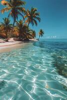 AI generated Tropical Beach With Palm Trees and Clear Water photo