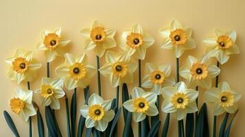 AI generated Vase Filled With Yellow Flowers on Table photo