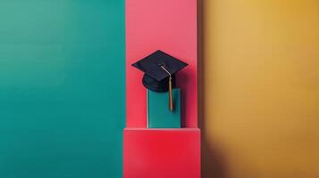 ai generado graduación gorra en rosado y azul bloquear foto