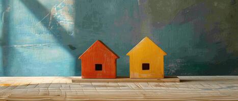 AI generated Wooden Houses on Table photo