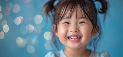 AI generated Smiling Little Girl in Blue Shirt photo