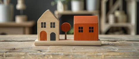 AI generated Wooden Houses on Table photo