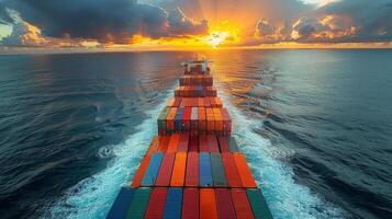 AI generated Large Container Ship Crossing the Ocean photo