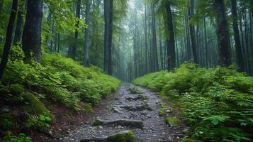 AI generated Dense Green Trees Covering Forest Floor photo