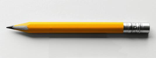 AI generated Yellow Pencil Close-Up on White Surface photo