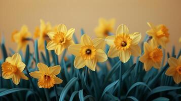 ai generado florero lleno con amarillo flores en mesa foto