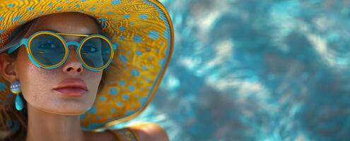 AI generated Woman Wearing Yellow Hat and Sunglasses photo