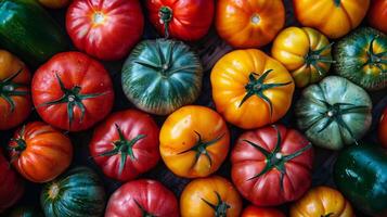 AI generated Assorted Colored Tomatoes on Table photo