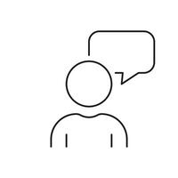 Man With Speech Bubble Line Icon, Speak Concept. Dialog, Opinion, Brainstorm Linear Pictogram. Communication In Chat Outline Symbol. Customer Feedback. Editable Stroke. Isolated Vector Illustration