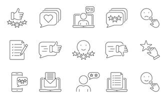 Testimonial Line Icon Set. Customer Satisfaction Symbol Collection. Client Feedback Linear Pictogram. Like, Comment Outline Sign. Rate And Review. Editable Stroke. Isolated Vector Illustration