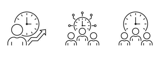 Time Management Line Icon Set. Business Project Deadline Linear Pictogram. Team Strategy Outline Symbol Collection. Working Hours Sign. Editable Stroke. Isolated Vector Illustration