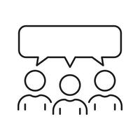 Speech Bubble And Group Of People Line Icon. Team Talk, Discussion Linear Pictogram. Three Men Talking Outline Symbol. Conversation At Meeting Sign. Editable Stroke. Isolated Vector Illustration