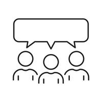 Speech Bubble And Group Of People Line Icon. Team Talk, Discussion Linear Pictogram. Three Men Talking Outline Symbol. Conversation At Meeting Sign. Editable Stroke. Isolated Vector Illustration