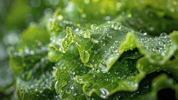 AI generated Close Up of Green Plant With Water Droplets photo
