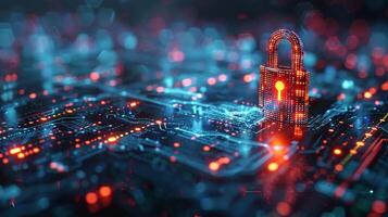 AI generated Lock Securing Computer Circuit photo