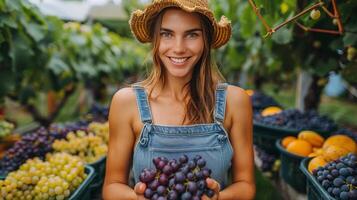 AI generated Woman Holding Bunch of Grapes photo