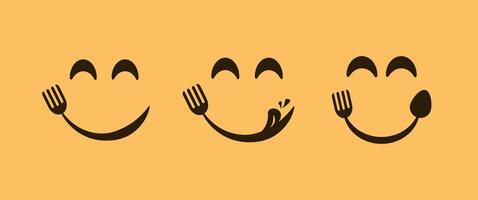 Set of face character emotions happy with food delicious concept vector