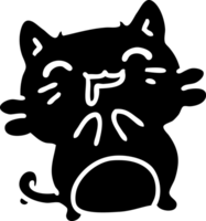 linha rabisco do uma fofa feliz gato babando sólido Preto ícone png