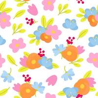 Seamless pattern of spring flowers and leaves vector