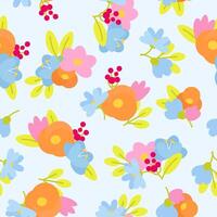 delicado primavera flores en un sin costura modelo en un azul antecedentes vector