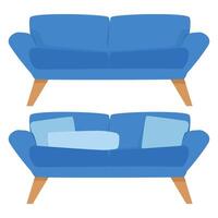 Set of trendy modern blue sofas with pillows vector