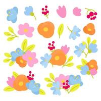 conjunto de primavera flores y hojas recogido en un composición vector