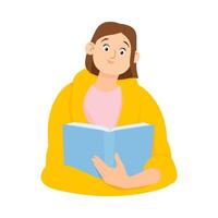 Young woman covered with a blanket reading a book vector