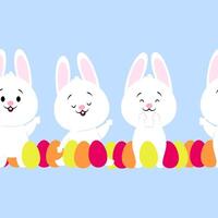 Seamless Easter border of white bunnies and Easter eggs vector