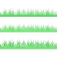 Set of seamless borders of green grass of different types on a transparent background vector