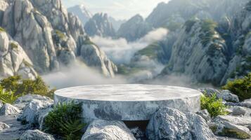 AI generated Round Table on Rocky Hillside photo