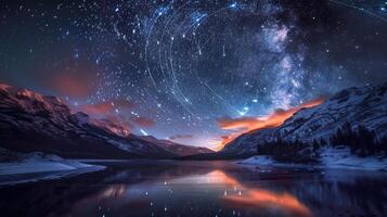AI generated Mountain Lake With Starry Sky photo