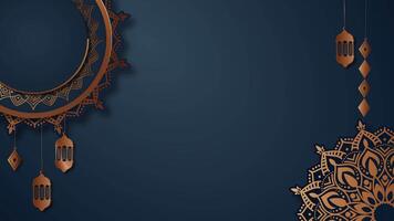 Animated mandalas, intricate Islamic patterns, and softly glowing lanterns gracefully unfold against a serene Islamic blank space background video