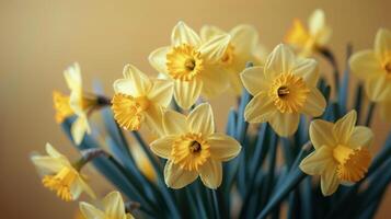 ai generado florero lleno con amarillo flores en mesa foto