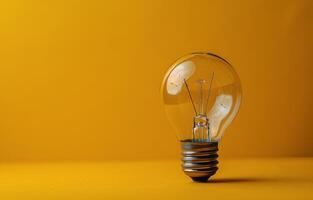 AI generated Light Bulb on Yellow Table photo