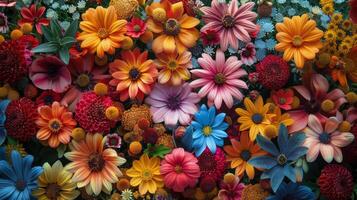 AI generated Colorful Flowers Arranged on Table photo