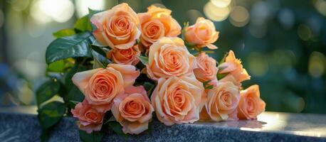 AI generated Pink Roses on Top of a Rock photo