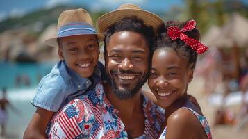 ai generado hombre y dos niños sonriente a el cámara foto