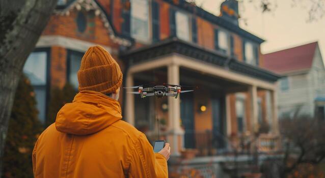 AI generated Man Holding Remote Control in Front of House photo