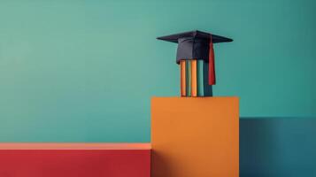 ai generado graduación gorra en rosado y azul bloquear foto