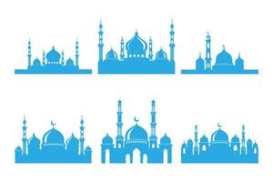 conjunto de vector mezquita silueta elemento en blanco antecedentes