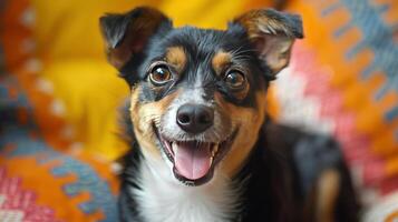 AI generated Small Dog Sitting on Top of Couch photo