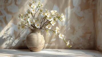 AI generated White Vase With White Flowers on Window Sill photo