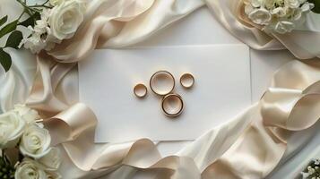 AI generated Wedding Rings and Flowers on White Background photo