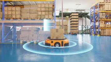 Autonomous vehicles lidar scanning delivering goods in warehouse video
