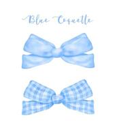 de moda azul coqueta cinta arcos acuarela mano pintura suave pastel conjunto vector