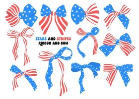 Coquette 4th of July ribbon bow stars and stripes flat design set vector