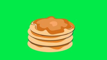 stack van zacht pannenkoek cakes met honing en suiker jam. pannenkoek taart animatie. Super goed voor spel middelen, infographics of taart voedsel ondernemingen met een groen scherm achtergrond video