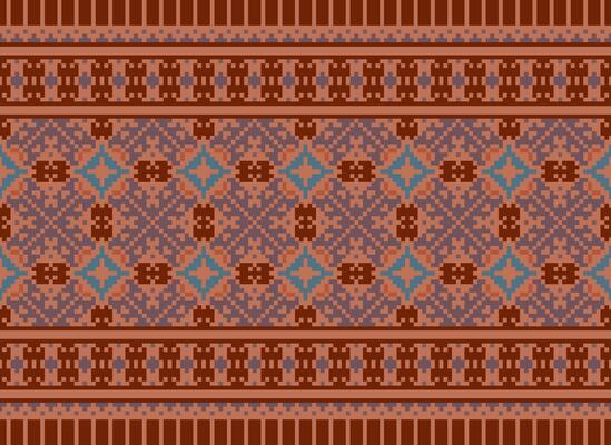 Knitted ethnic pattern, Vector cross stitch oriental background, Embroidery retro jacquard style, Purple pattern square native, Design for textile, fabric, carpet, rug, fibres