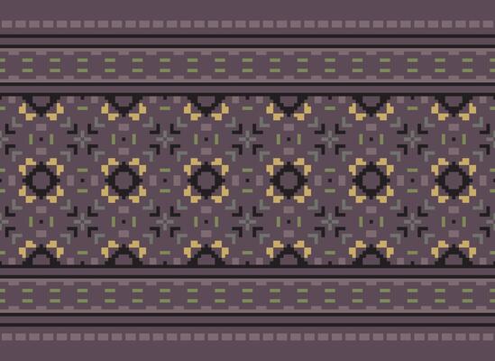 Knitted ethnic pattern, Vector cross stitch oriental background, Embroidery retro jacquard style, Purple pattern square native, Design for textile, fabric, carpet, rug, fibres